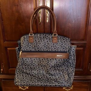 Calvin Klein Navy and Brown Monogram Tote